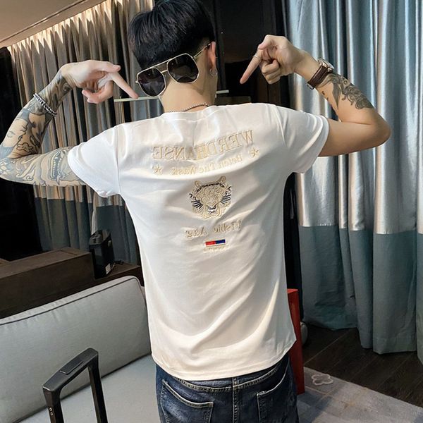 t shirt men 2022 new summer slim cotton half sleeve men's trend printed shirt plus size, White;black
t shirt men 2022 new summer slim cotton half sleeve men's trend printed shirt plus size, White;black