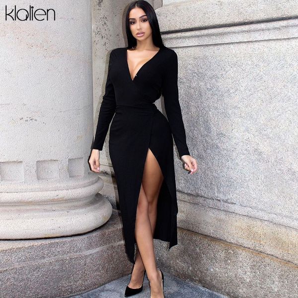 autumn fashion elegant black low chest v neck split dresses for women casual office lady was thin long dresses, Black;gray
autumn fashion elegant black low chest v neck split dresses for women casual office lady was thin long dresses, Black;gray