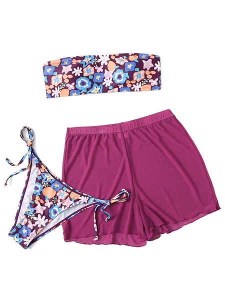 3pack floral print bandeau tie side bikini swimsuit & cover up shorts a6n3#, White;black
3pack floral print bandeau tie side bikini swimsuit & cover up shorts a6n3#, White;black