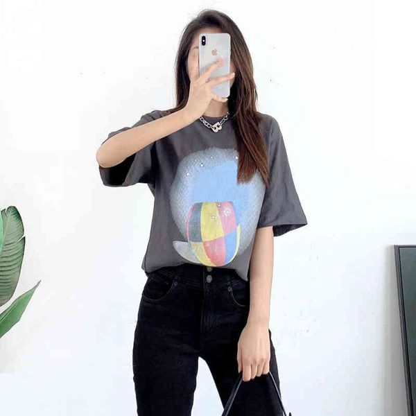 women's t-shirt summer family women's cartoon printing casual diamond studded round neck perforated short sleeve t-shirt, White
women's t-shirt summer family women's cartoon printing casual diamond studded round neck perforated short sleeve t-shirt, White