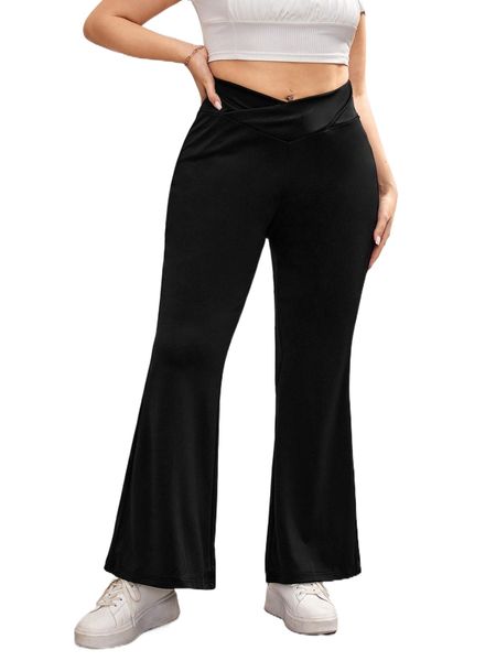 plus high waist flare leg pants m7kd#, Black
