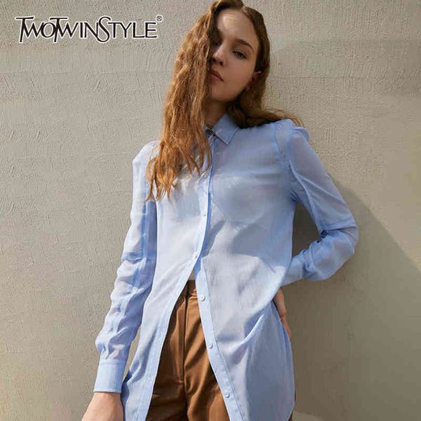 casual blue shirt for women lapel long sleeve see through loose blouse female fashion clothing spring 210423, White
casual blue shirt for women lapel long sleeve see through loose blouse female fashion clothing spring 210423, White