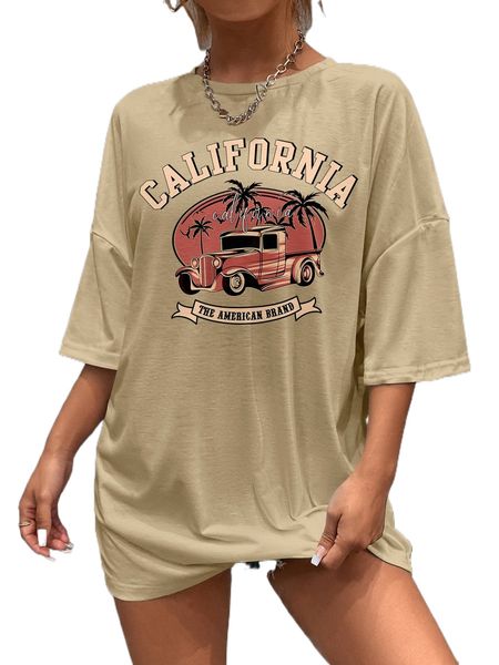 car & letter graphic drop shoulder tee k0up#, White 
car & letter graphic drop shoulder tee k0up#, White