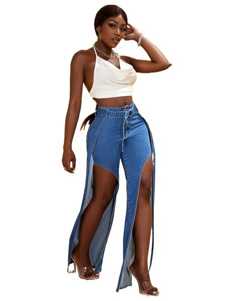 sxy wrap split thigh belted jeans x210#, Blue
sxy wrap split thigh belted jeans x210#, Blue