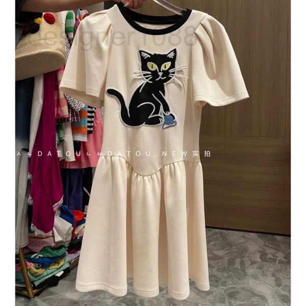 casual dresses designer nanyou niche bubble sleeve cartoon cat shows thin waist short french senior sense age reducing dress 3hpv, Black;gray