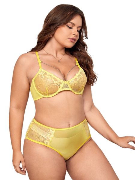plus lace panel chain detail underwire lingerie set without liner k0ec#, Black;white
plus lace panel chain detail underwire lingerie set without liner k0ec#, Black;white