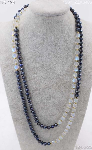 freshwater pearl black round white moonstone necklace wholesale nature 50", Silver
freshwater pearl black round white moonstone necklace wholesale nature 50", Silver