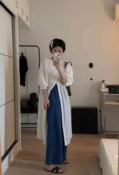 women's two piece pants now h summer south korea dongdamen small suspender long v-neck casual shirt coat single breasted sunscreen g34k, White
women's two piece pants now h summer south korea dongdamen small suspender long v-neck casual shirt coat single breasted sunscreen g34k, White