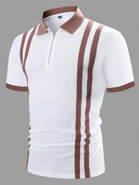 men striped contrast collar quarter zip polo shirt x7pr#, White;black
men striped contrast collar quarter zip polo shirt x7pr#, White;black