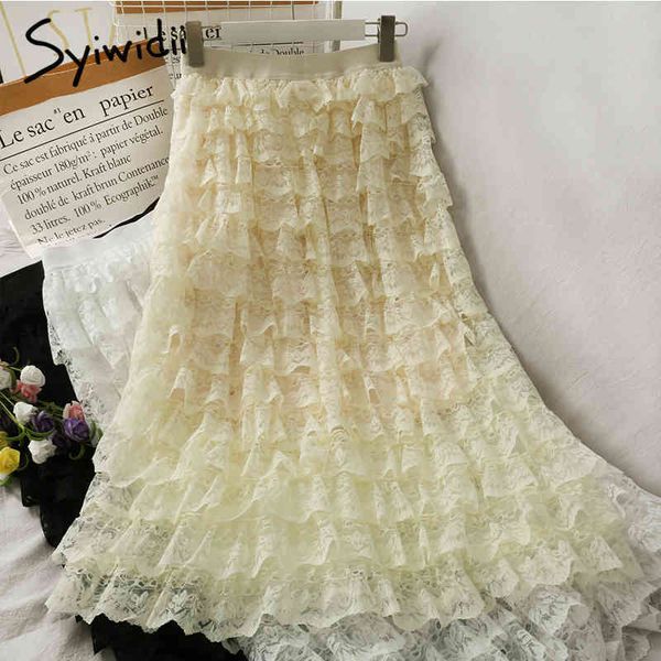 lace skirt women high waist casual aline midcalf solid white black spring summer korean fashion cake skirts 210415
lace skirt women high waist casual aline midcalf solid white black spring summer korean fashion cake skirts 210415