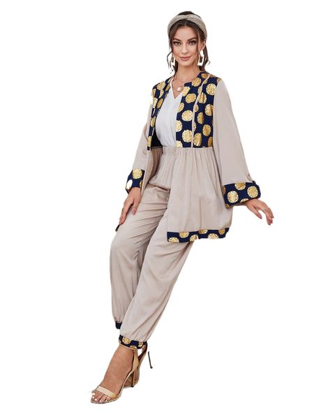 damask print open front & pants q2n3#, White
damask print open front & pants q2n3#, White