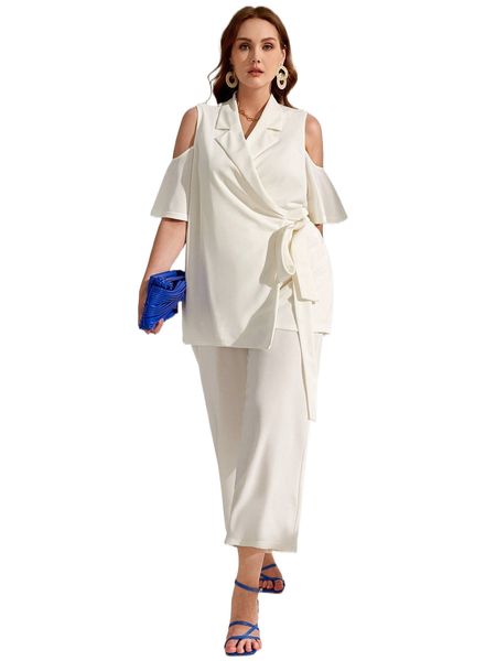 plus cold shoulder knot side & pants 54so#, Black
plus cold shoulder knot side & pants 54so#, Black