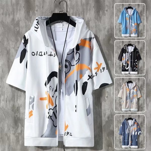 summer men's hoodies korean fashion harajuku streetwear short sleeve hoodie men casual men clothing hooded zipper sweatshirt men 220813, Black
summer men's hoodies korean fashion harajuku streetwear short sleeve hoodie men casual men clothing hooded zipper sweatshirt men 220813, Black