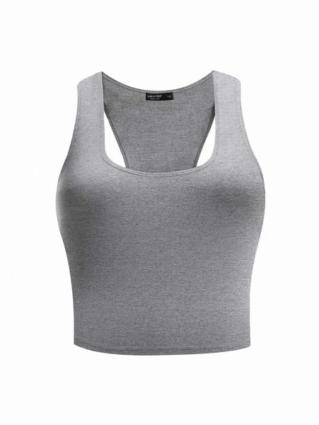 plus solid crop tank 69wu#, Black