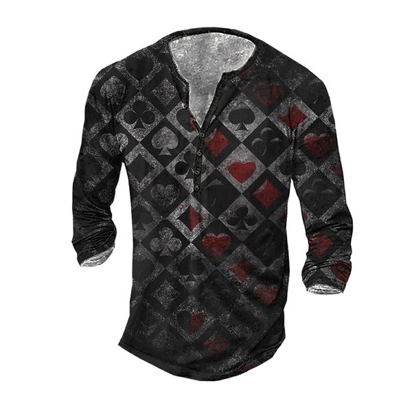 men's henley shirt tee t shirt 3d print graphic lattice poker plus size henley daily sports button-down print long sleeve basic casual, White;black