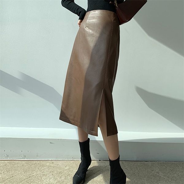 brown pu faux leather skirts for women front split black basic women's pencil skirt vintage high waist autumn warm mujer faldas 220512
brown pu faux leather skirts for women front split black basic women's pencil skirt vintage high waist autumn warm mujer faldas 220512