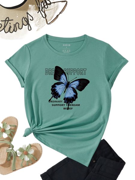 letter & butterfly print tee 18fa#, White