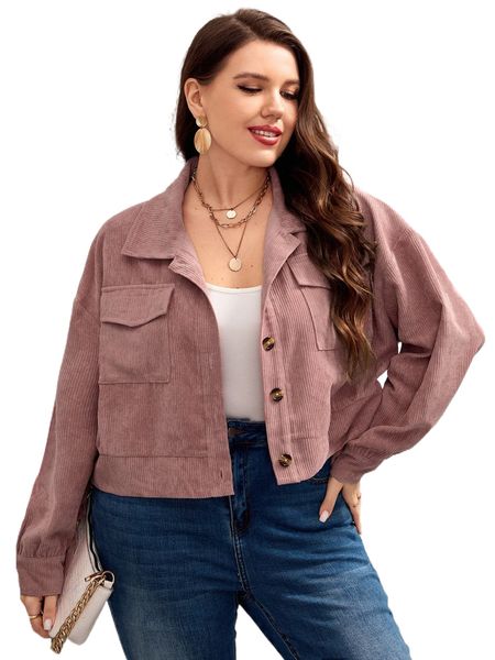 plus drop shoulder flap pocket corduroy jacket u86g#, Black
plus drop shoulder flap pocket corduroy jacket u86g#, Black