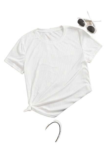 solid ribbed knit tee g9ku#, White