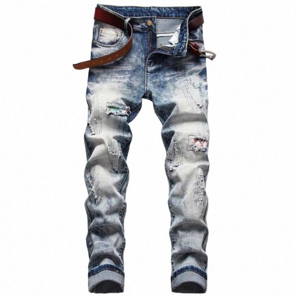 european american style fashion men jeans light blue slim fit elastic ripped patch spring mens casual cotton denim pants men's h63g#
european american style fashion men jeans light blue slim fit elastic ripped patch spring mens casual cotton denim pants men's h63g#