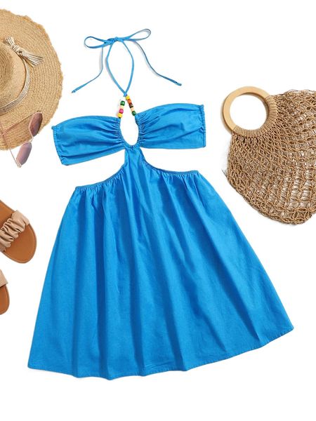 bead decor cut out crisscross tie backless halter dress q94n#, Black;gray
bead decor cut out crisscross tie backless halter dress q94n#, Black;gray