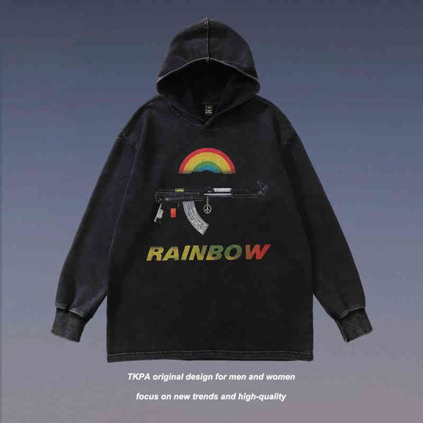tkpa american street hoodie oversize hip hop high fashion brand ins coat, Black