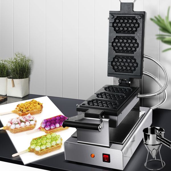 Image of Commercial 3pcs Honeycomb Shaped Waffle Maker DIY Lollypop Waffle Making Machine Waffle Cake Baker