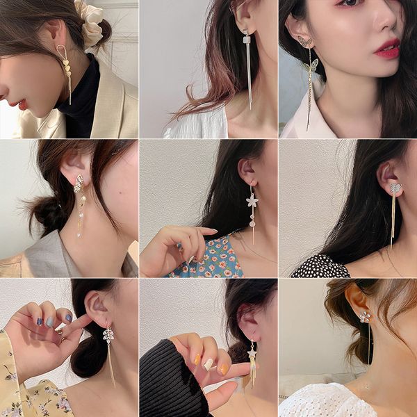 925 silver stud rhinestone-encrusted butterfly flower earrings korean temperament long tassel earrings slim face eardrop female, Golden
925 silver stud rhinestone-encrusted butterfly flower earrings korean temperament long tassel earrings slim face eardrop female, Golden