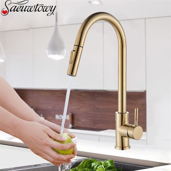 

brushed gold kitchen faucet pull out kitchen sink faucet single handle faucet 360 degree rotating sink mixer kitchen tap t200424