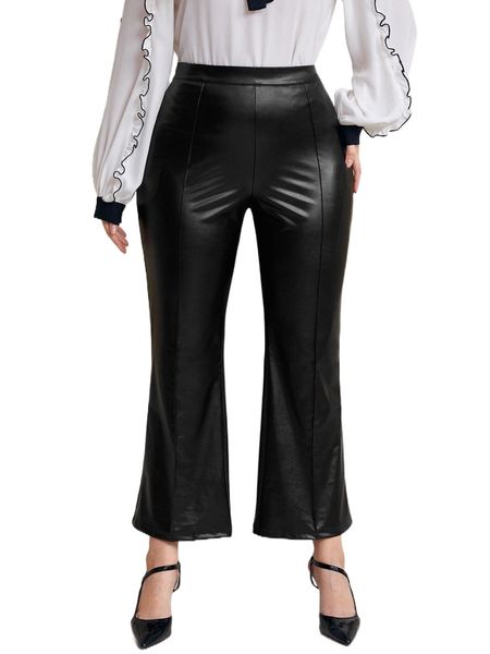 plus pu leather flare leg pants n9nk#, Black