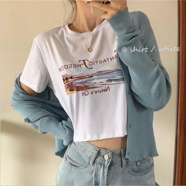 women's t-shirt fashion woman t shirts spring summer short sleeve round neck femme length knitted women omen's, White
women's t-shirt fashion woman t shirts spring summer short sleeve round neck femme length knitted women omen's, White