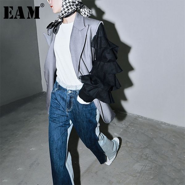 eam women gray contrast color split ruffles blazer lapel long sleeve loose fit jacket fashion spring autumn lj201021, White;black
eam women gray contrast color split ruffles blazer lapel long sleeve loose fit jacket fashion spring autumn lj201021, White;black