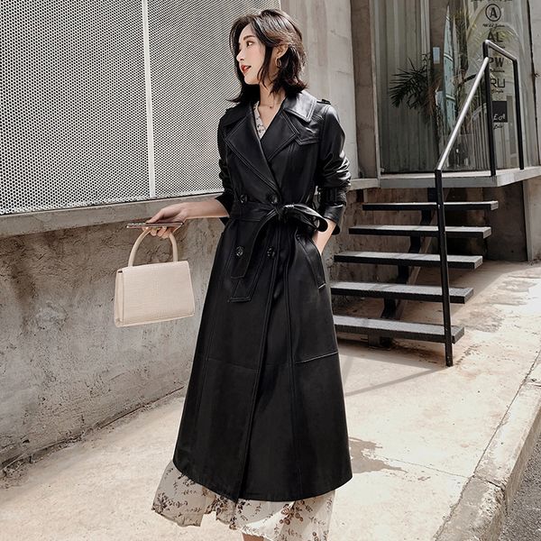 lautaro long black leather trench coat for women long sleeve belt double breasted british style soft faux leather overcoat women 201030
lautaro long black leather trench coat for women long sleeve belt double breasted british style soft faux leather overcoat women 201030