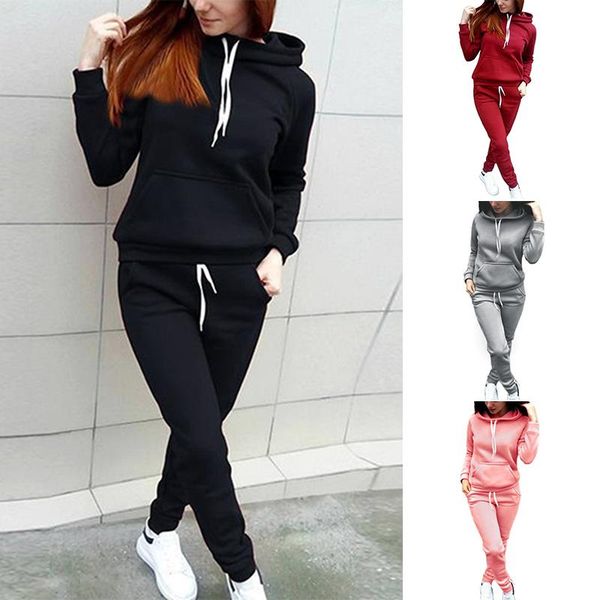 gym clothing women's autumn sports suit with kangaroo pocket hooded sweatshirts and pants set, White;black
gym clothing women's autumn sports suit with kangaroo pocket hooded sweatshirts and pants set, White;black