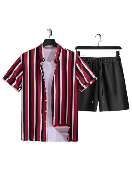 men striped print shirt & drawstring waist shorts y0pa#, Gray
men striped print shirt & drawstring waist shorts y0pa#, Gray