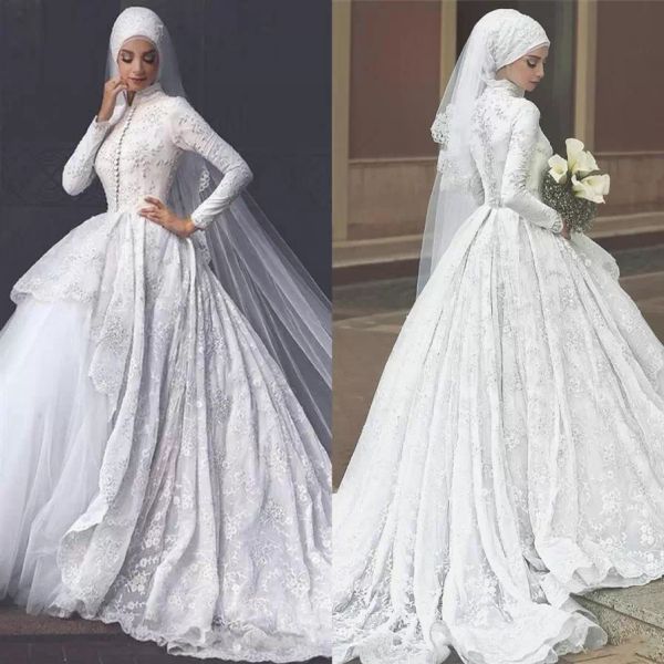 2022 muslim ball gown wedding dresses bridal beaded high neck lace applique long sleeves ruffles sweep train custom made plus size vestidos, White
2022 muslim ball gown wedding dresses bridal beaded high neck lace applique long sleeves ruffles sweep train custom made plus size vestidos, White