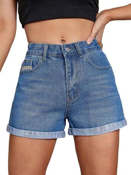 roll up hem denim shorts 61ji#, White;black