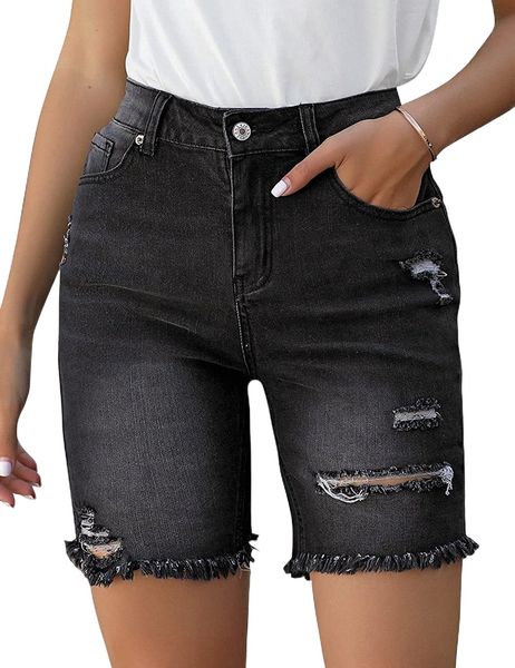 women's ripped frayed hem bermuda jean shorts high rise skinny denim shorts e0hu#, White;black
women's ripped frayed hem bermuda jean shorts high rise skinny denim shorts e0hu#, White;black