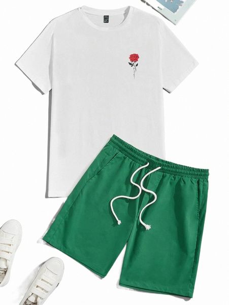 men rose print tee & drawstring waist shorts w9mz#, Gray
men rose print tee & drawstring waist shorts w9mz#, Gray