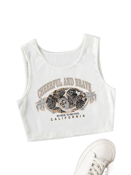 letter & butterfly print crop tank t0us#, White
letter & butterfly print crop tank t0us#, White