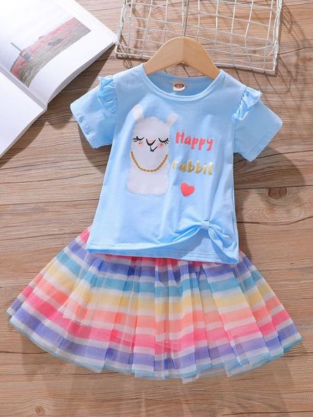 toddler girls cartoon & letter graphic tee with skirt she, White 
toddler girls cartoon & letter graphic tee with skirt she, White