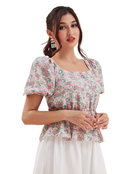modely ditsy floral puff sleeve peplum blouse p9gr#, White 
modely ditsy floral puff sleeve peplum blouse p9gr#, White
