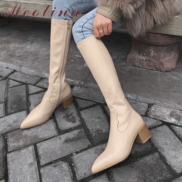 genuine leather high heel long boots women shoes pointed toe block heels zip kneehigh ladies autumn winter black 210517 
genuine leather high heel long boots women shoes pointed toe block heels zip kneehigh ladies autumn winter black 210517