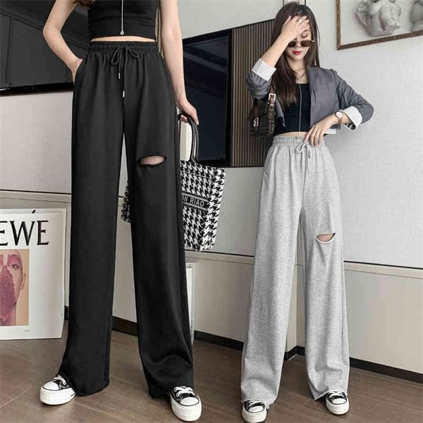 gray ripped sports pants loose straight high waist drape spring and summer style pants thin casual pants jxmyy 210412, Black;white
gray ripped sports pants loose straight high waist drape spring and summer style pants thin casual pants jxmyy 210412, Black;white