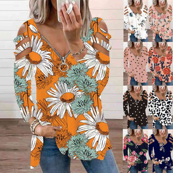 women's t-shirt 2022 spring and summer long sleeve low breast zipper printed shoulder strap t-shirt women 7c21, White
women's t-shirt 2022 spring and summer long sleeve low breast zipper printed shoulder strap t-shirt women 7c21, White