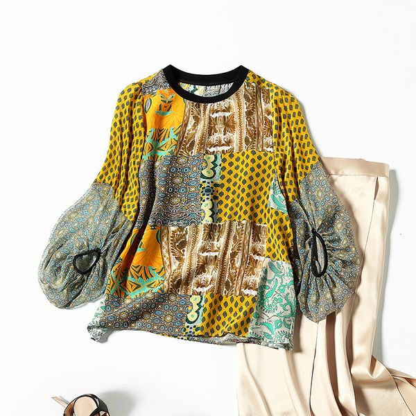 women's blouses & shirts summer silk bubble sleeve breathable mulberry printing round neck fashion stitching women's t-shirt dl8r, White
women's blouses & shirts summer silk bubble sleeve breathable mulberry printing round neck fashion stitching women's t-shirt dl8r, White