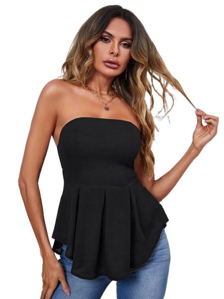 fold pleated hem shirred back tube k4rn#, White