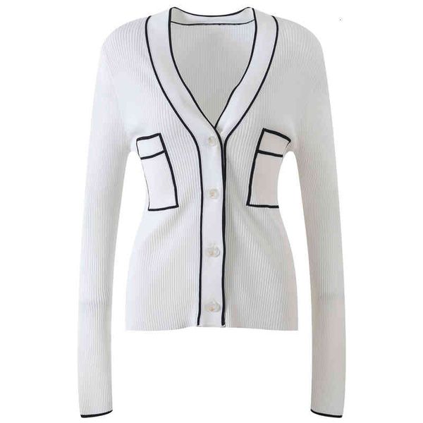 women's knits tees spring casual temperament slim v-neck contrast color knitted cardigan women's thin coat french 3tba, White
women's knits tees spring casual temperament slim v-neck contrast color knitted cardigan women's thin coat french 3tba, White