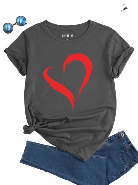 heart print round neck tee k40e#, White
heart print round neck tee k40e#, White