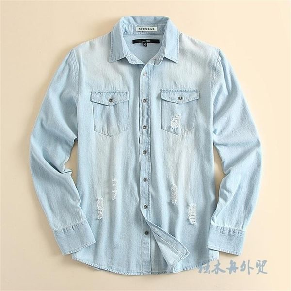 spring and summer men fashion slim water wash long sleeve single breasted casual denim ripped shirt male trendy jean outerwear, White;black
spring and summer men fashion slim water wash long sleeve single breasted casual denim ripped shirt male trendy jean outerwear, White;black